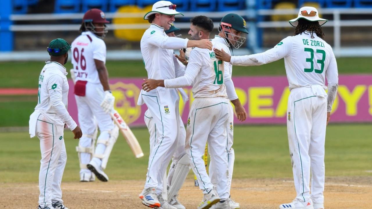 Keshav Maharaj dismissed Keacy Carty with an arm ball, West Indies vs South Africa, 1st Test, Port-of-Spain, day 3, August 9, 2024