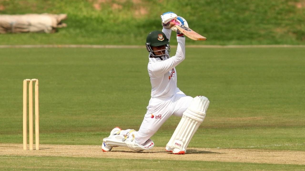 Mahmudul Hasan Joy cuts a pretty picture as he plays a cover drive, Pakistan A vs Bangladesh A, 1st four-day game, Islamabad, 1st day, August 13, 2024