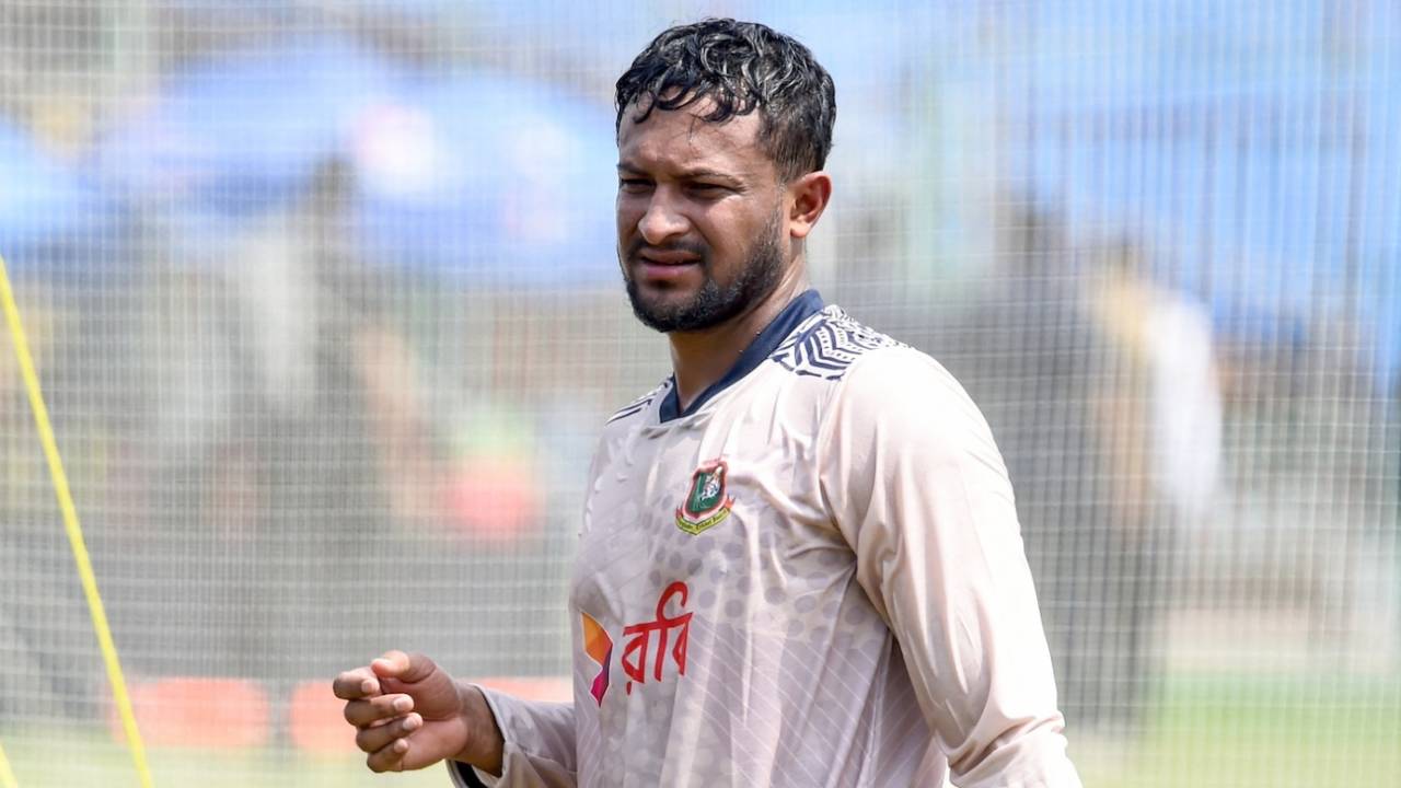 Shakib Al Hasan at a training session in Lahore, August 14, 2024