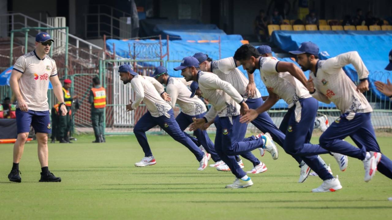 Bangladesh's players go through their fitness drills, Lahore, August 14, 2024