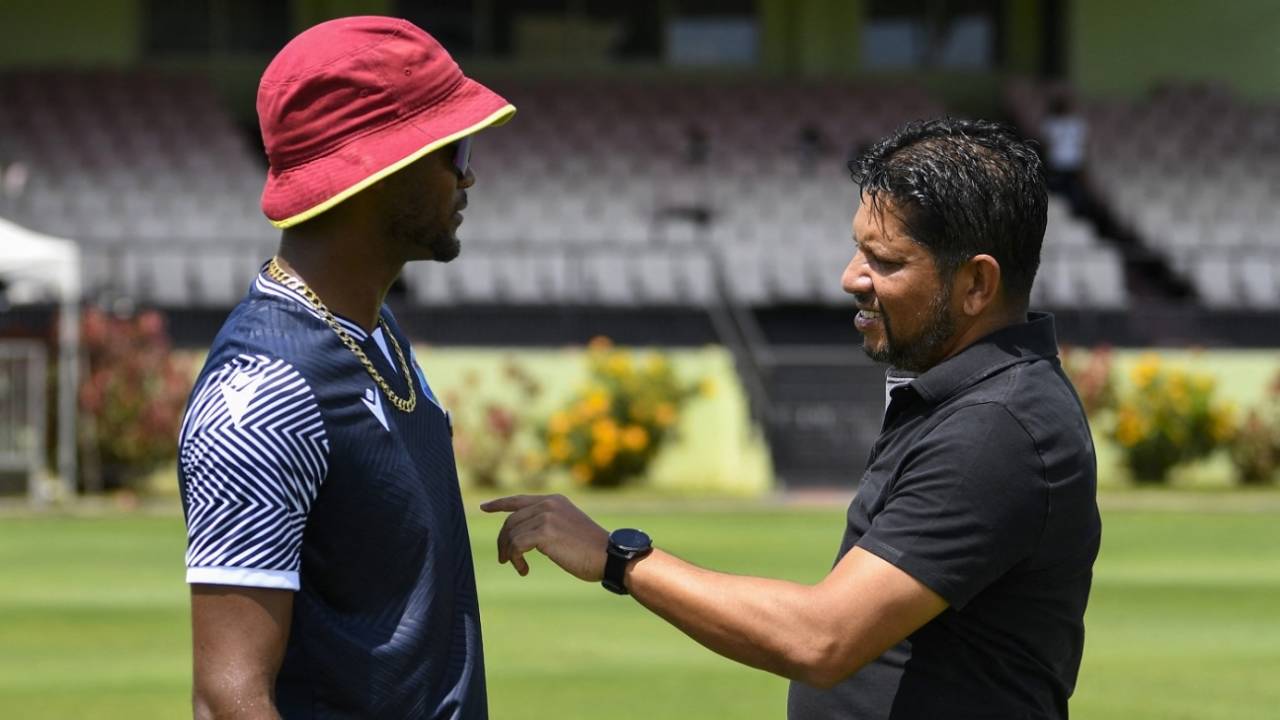 Kraigg Brathwaite has a chat with Ramnaresh Sarwan, Providence, August 14, 2024