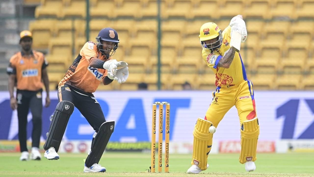 KV Siddharth struck 44 off 27 balls, Mangalore Dragons vs Hubli Tigers, Maharaja T20 Trophy, Bengaluru, August 16, 2024