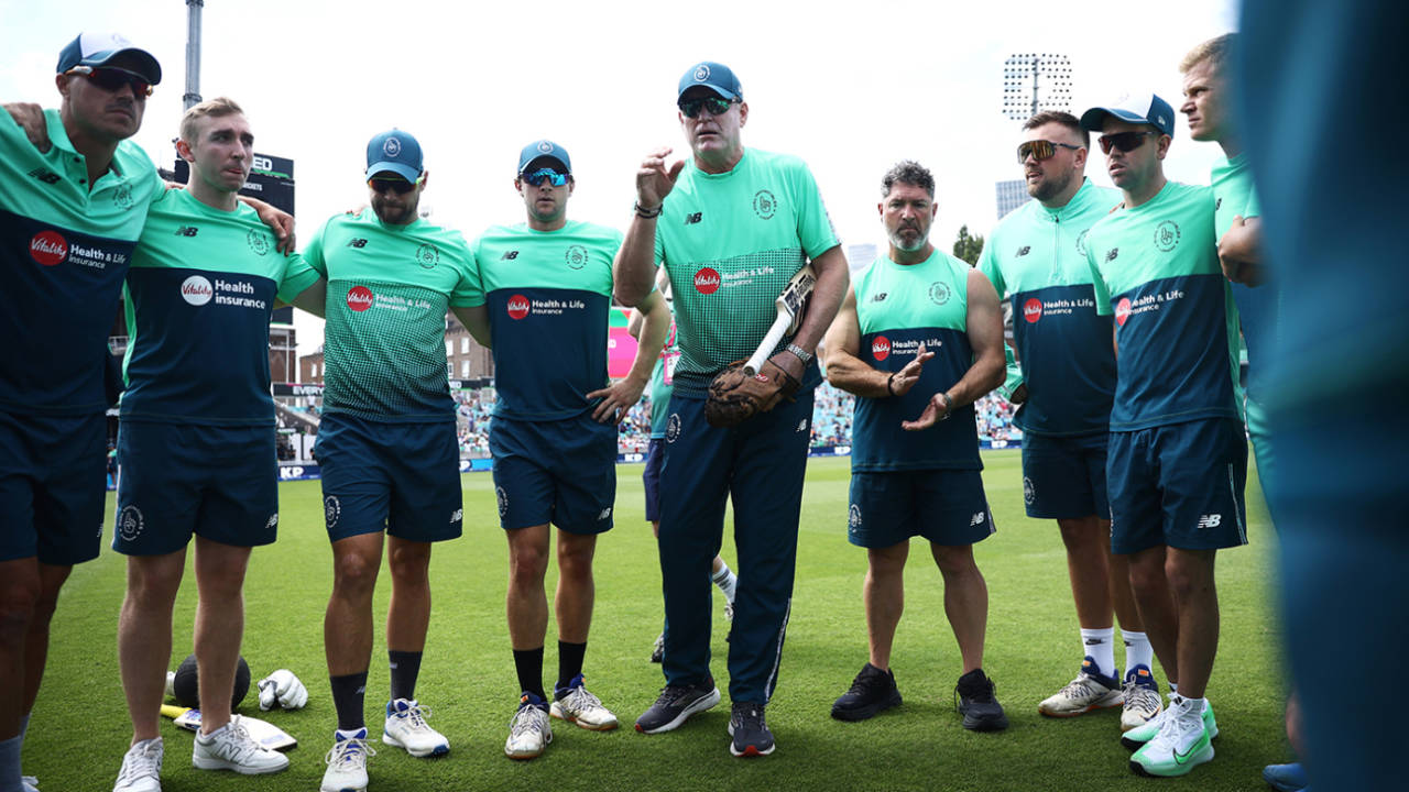 Tom Moody addresses his squad before the London derby, Oval Invincibles vs London Spirit, The Hundred (Men's), The Kia Oval, August 11, 2024