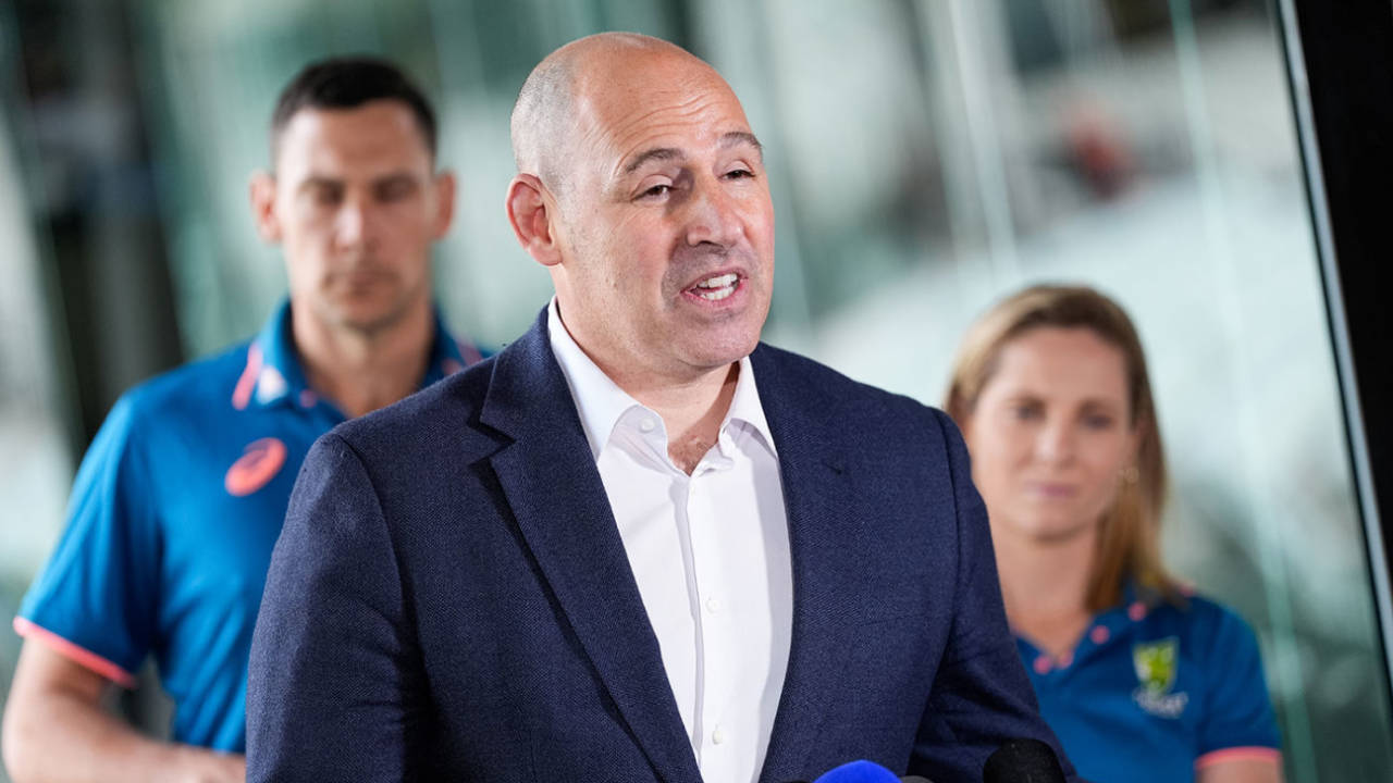 Nick Hockley, the Cricket Australia CEO, speaks at the MCG, August 18, 2024