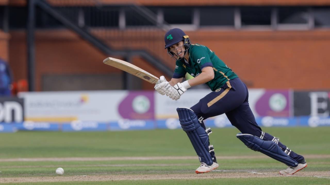 Rebecca Stokell hit two fours and a six while scoring an unbeaten 53, Ireland vs Sri Lanka, 2nd Women's ODI, Belfast, August 18, 2024