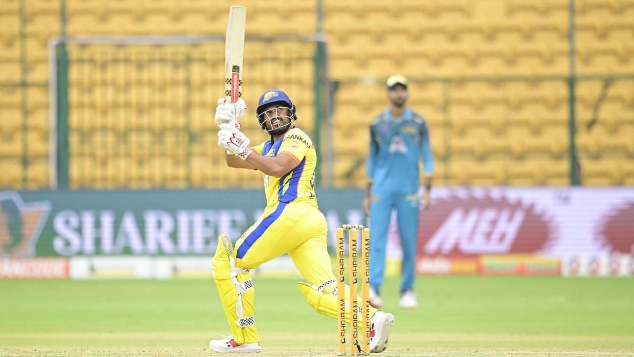 Karun Nair made 66 off 35 balls, Gulbarga Mystics vs Mysuru Warriors, Maharaja T20, Bengaluru, August 18, 2024