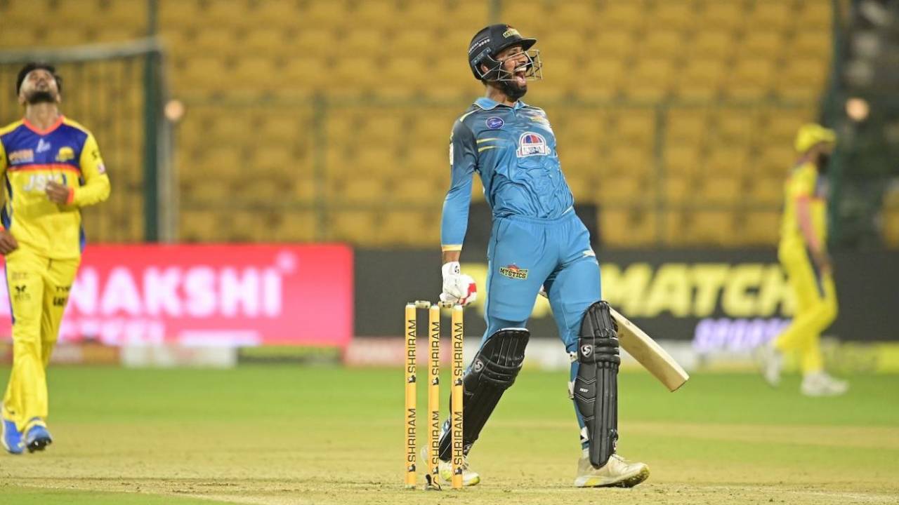 R Smaran's 60-ball 104 led Gulbarga Mystics to victory, Gulbarga Mystics vs Mysuru Warriors, Maharaja T20, Bengaluru, August 18, 2024