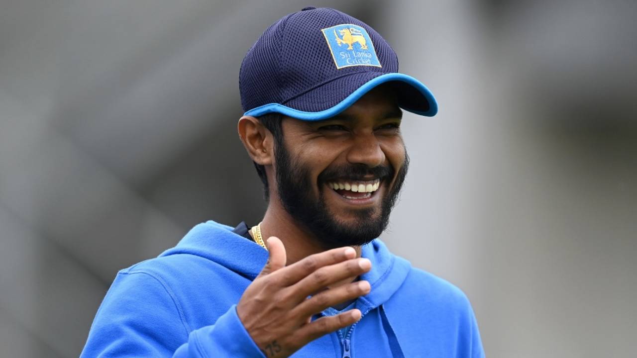 Dhananjaya de Silva finds a reason to smile during training, Manchester, August 19, 2024