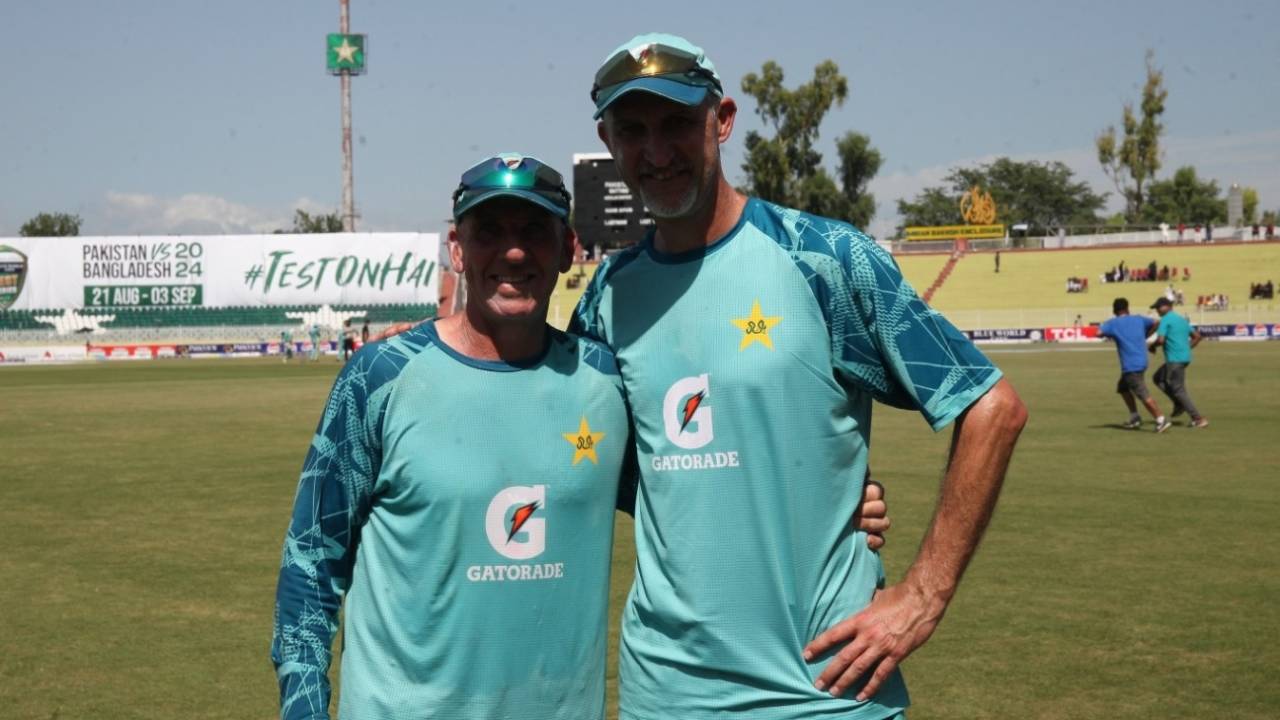 Tim Nielsen and Jason Gillespie, the new boys in the Pakistan backroom, Pakistan vs Bangladesh, 1st Test, Rawalpindi, 1st day, August 21, 2024