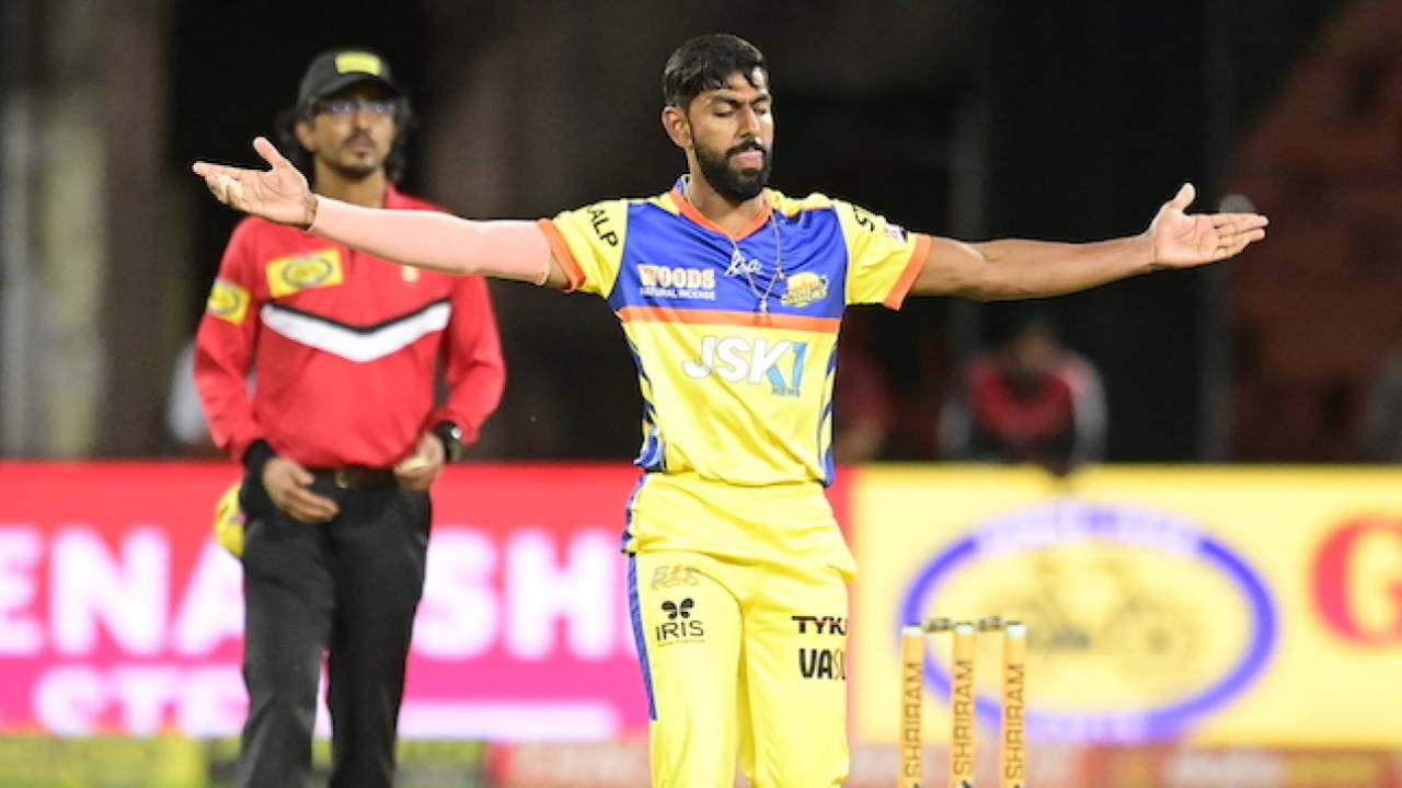 Jagadeesha Suchith won the Player-of-the-Match award, Hubli Tigers vs Mysuru Warriors, Maharaja T20, Bengaluru, August 21, 2024