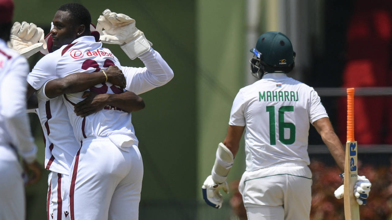 Keshav Maharaj walks away for a duck, West Indies vs South Africa, 2nd Test, day 3, Providence, August 17, 2024