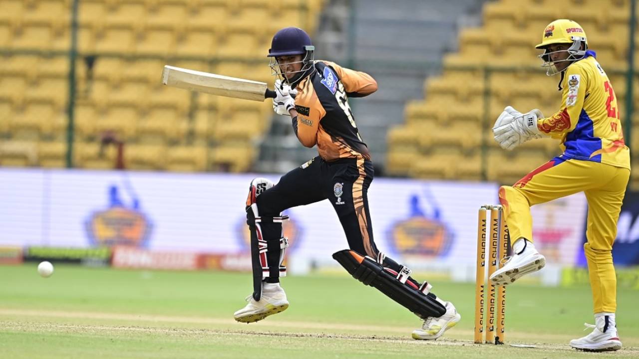 Aneeshwar Gautam scored an unbeaten 95 off 58 against Mangalore Dragons, Hubli Tigers vs Mangalore Dragons, Maharaja T20 Trophy, Bengaluru, August 26, 2024