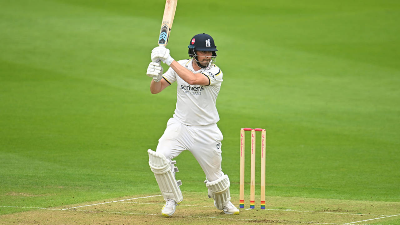 Will Rhodes punches into the off side, Somerset vs Warwickshire, County Championship, Taunton, June 30, 2024