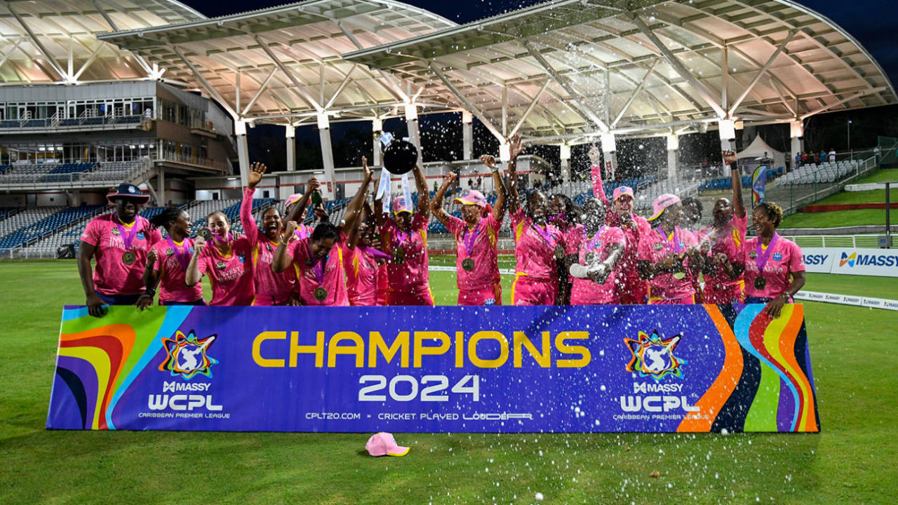 Barbados Royals celebrate their WCPL title, Barbados Royals vs Trinbago Knight Riders, WCPL final, Tarouba, August 29, 24