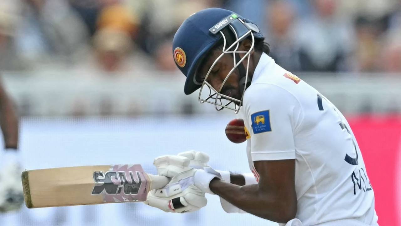 Milan Rathnayake ducks into a short delivery from Olly Stone, England vs Sri Lanka, 2nd Test, Lord's, London, 2nd day, August 30, 2024