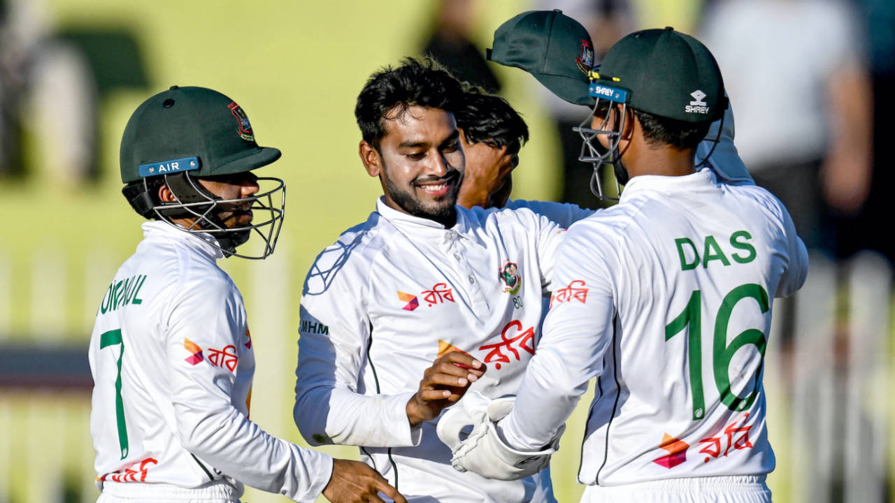 Mehidy Hasan Miraz dismissed both half-centurions in Pakistan's top three, Pakistan vs Bangladesh, 2nd Test, Rawalpindi, 2nd day, August 31, 2024