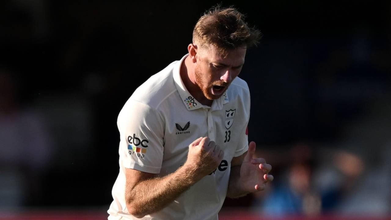 Tom Taylor celebrates the wicket of Dean Elgar, Essex vs Worcestershire, Division 1, Vitality County Championship, August 29, 2024