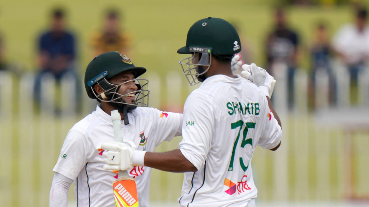 Mushfiqur Rahim and Shakib Al Hasan stitched together a stand of 32 off 12 overs to get Bangladesh over the line, Pakistan vs Bangladesh, 2nd Test, Rawalpindi, 5th day, September 3, 2024