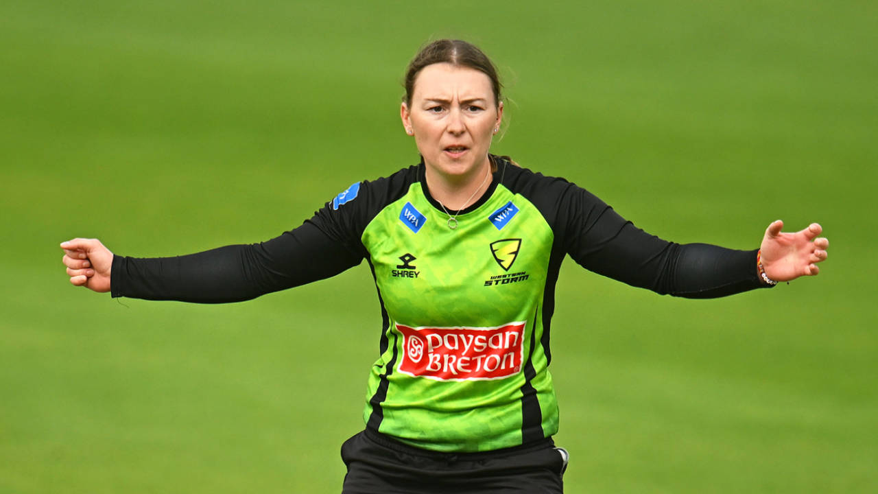 Chloe Skelton of Western Storm reacts, Charlotte Edwards Cup, Western Storm vs Central Sparks, Taunton, May 22, 2024