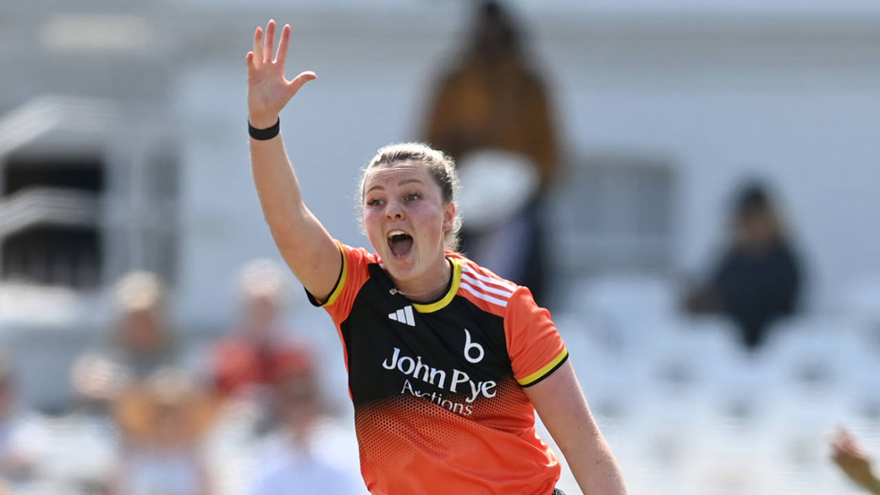 Grace Ballinger appeals for a wicket, Rachael Heyhoe Flint Trophy, The Blaze vs Western Storm, Trent Bridge May 08, 2024