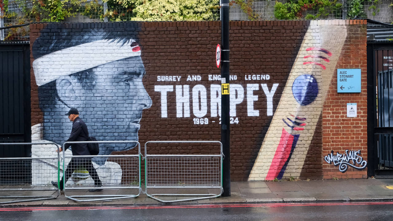 Surrey unveiled a mural tribute to Graham Thorpe, The Oval, September 5, 2024
