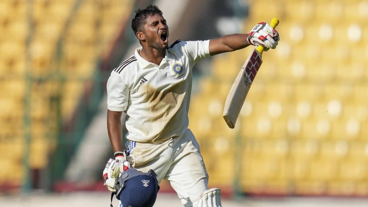 Musheer Khan roars after hitting a century on the opening day of the Duleep Trophy, India vs India B, Duleep Trophy 2024-25, Bengaluru, 1st day, September 5, 2024