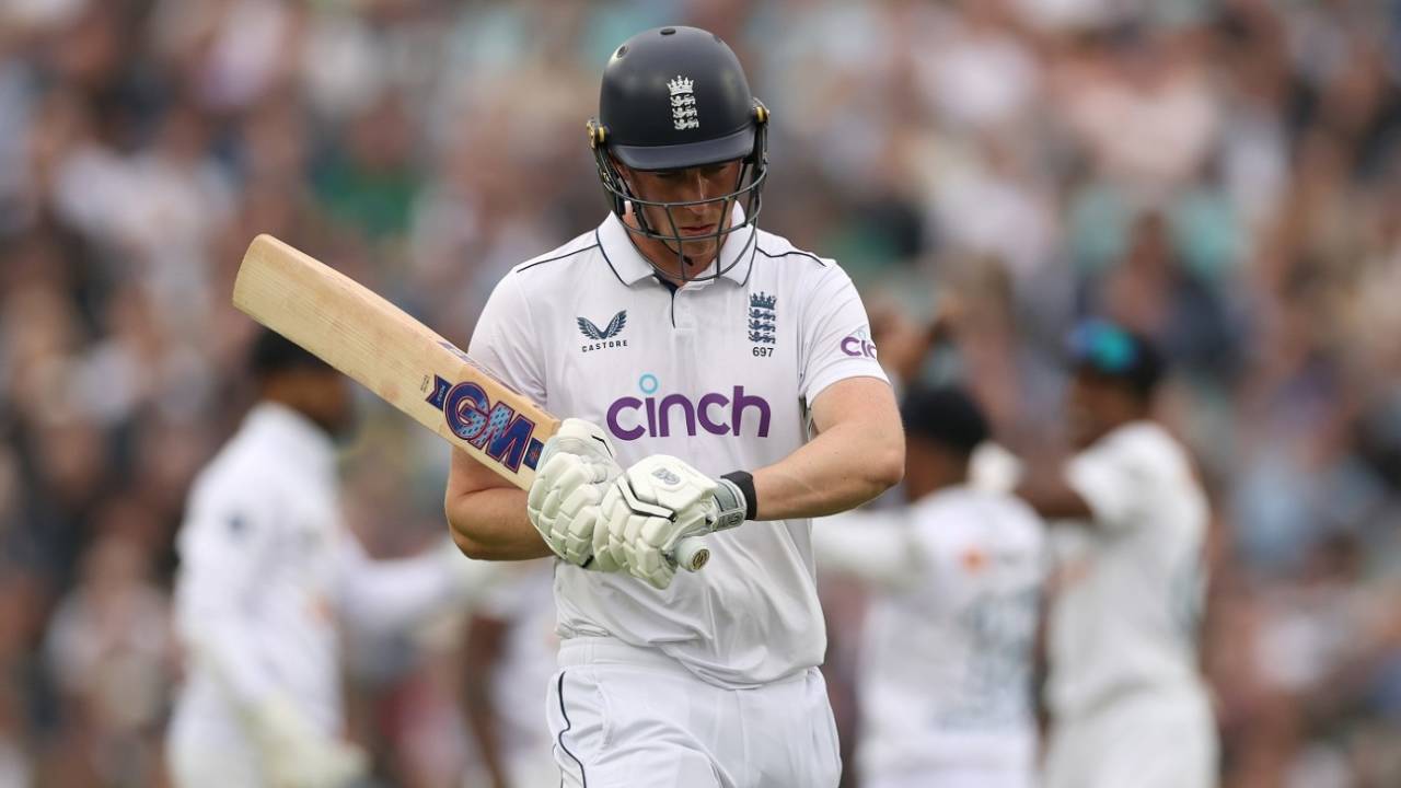Dan Lawrence fell to Lahiru Kumara for 5, England vs Sri Lanka, 3rd Test, Day 1, The Oval, September 6, 2024