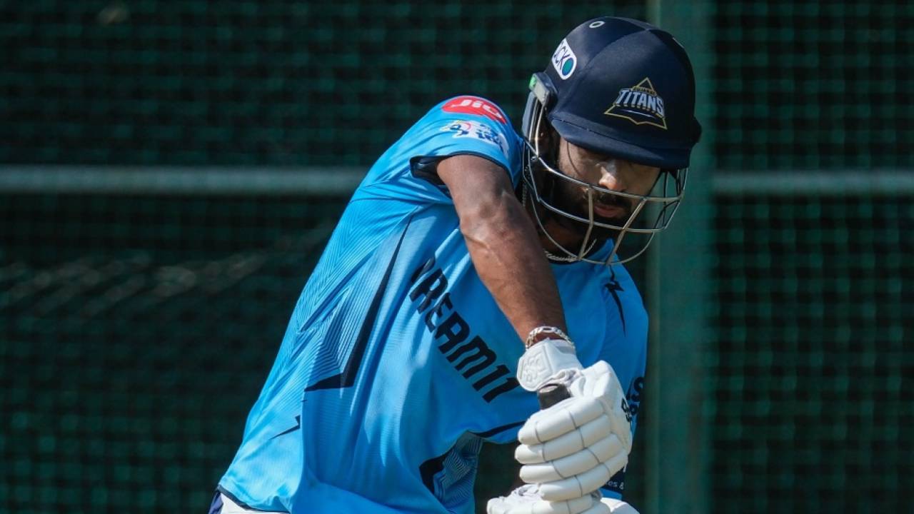 Manav Suthar has a bat at nets for Gujarat Titans, September 11, 2024