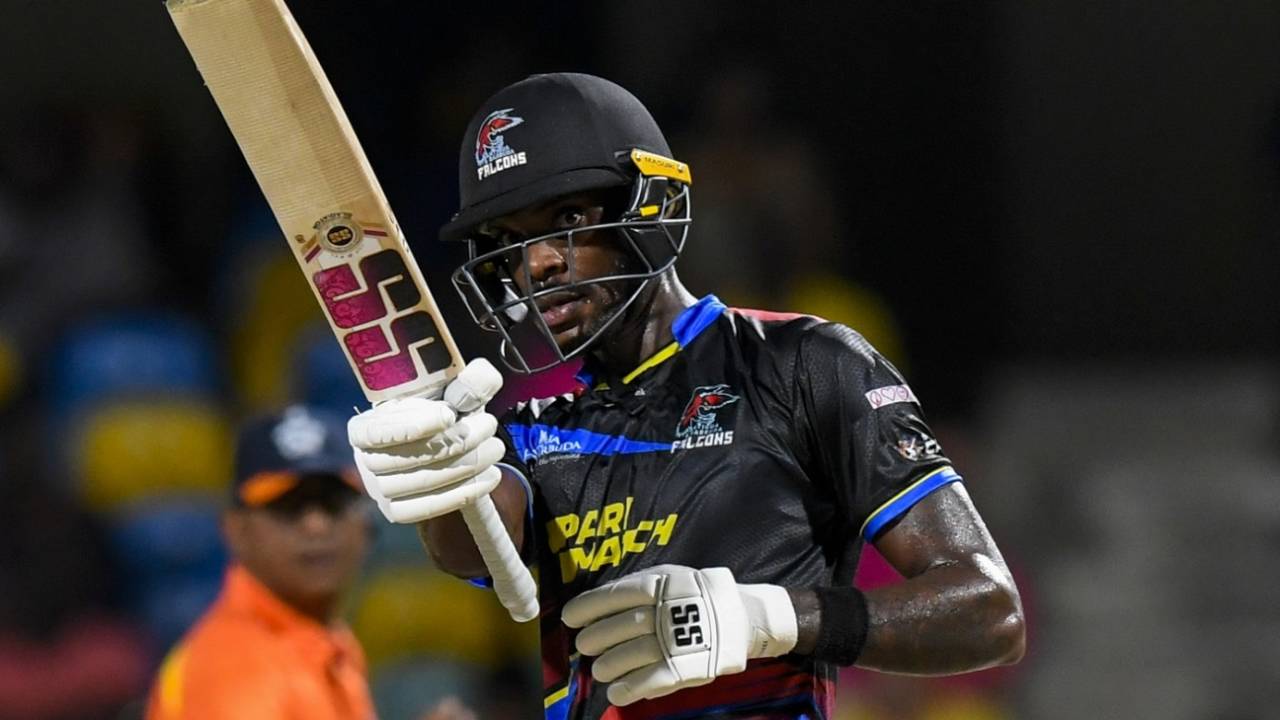 Justin Greaves celebrates his fifty, Barbados Royals vs Antigua and Barbuda Falcons, CPL, Bridgetown, September 11, 2024