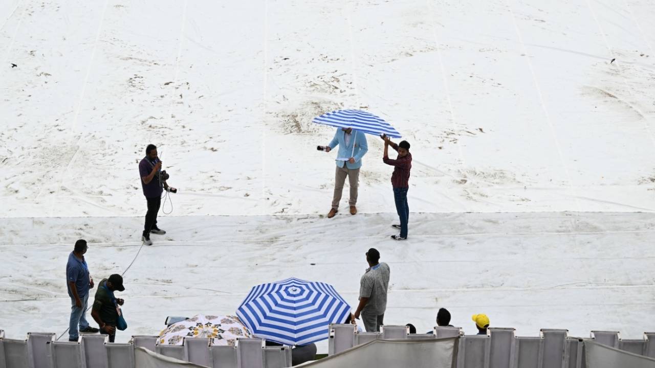 The broadcasters get ready amid rainfall on the fourth day, Afghanistan vs New Zealand, Only Test, 4th day, Greater Noida, September 12, 2024