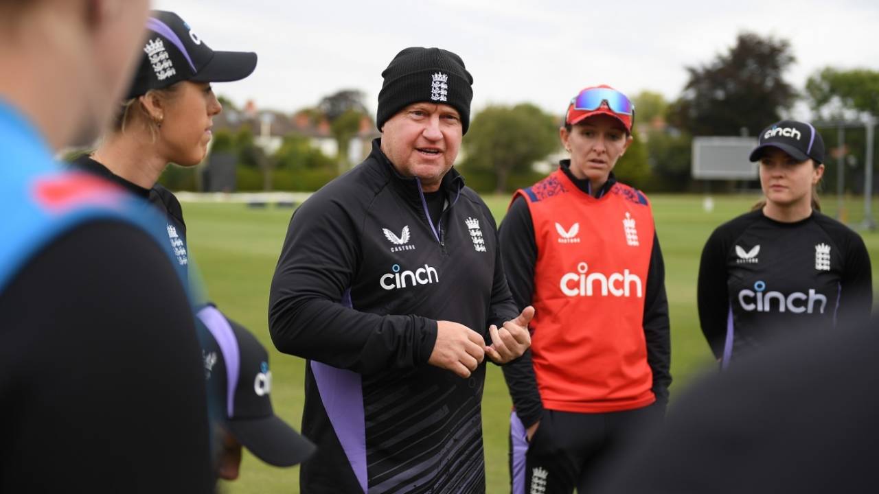Stand-in head coach Jon Lewis gives a pep talk, Ireland vs England, Dublin, September 13, 2024