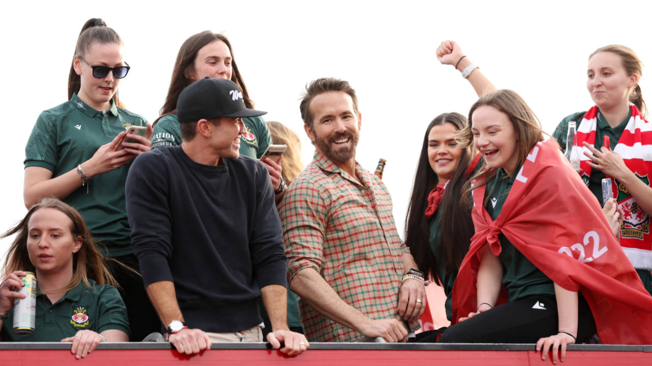 Ryan Reynolds and Rob McElhenney, pictured during Wrexham's promotion celebrations, May 2, 2024