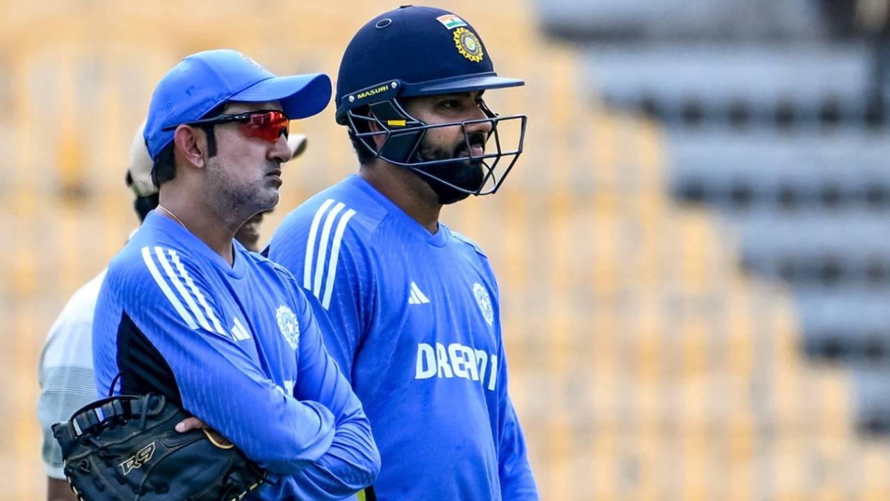 Gautam Gambhir and Rohit Sharma at an India nets session, Chennai, September 17, 2024