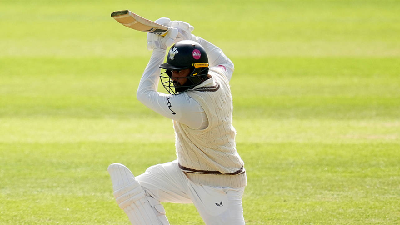 Ryan Patel gets down on one knee to cover-drive, Surrey vs Durham, The Kia Oval, Vitality County Championship Division One, September 18, 2024