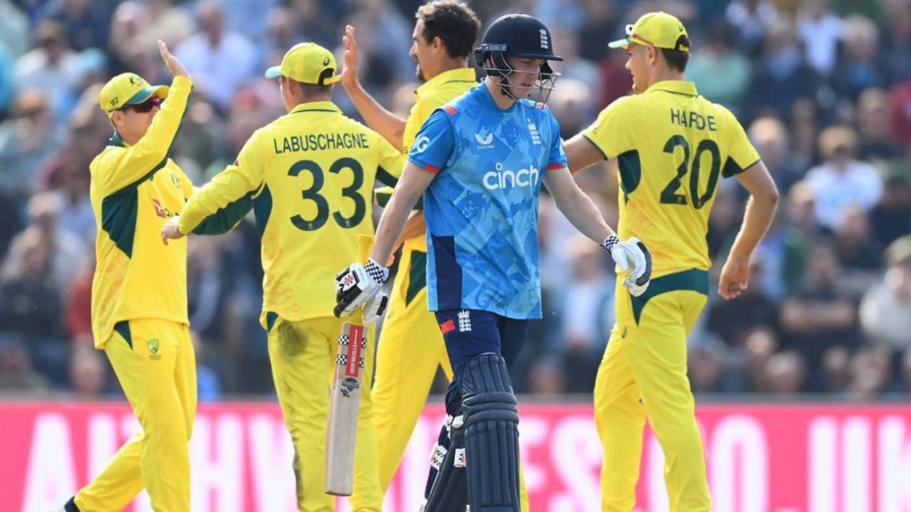 Harry Brook trudges off after falling lbw for 4, England vs Australia, 2nd ODI, Headingley, September 21, 2024