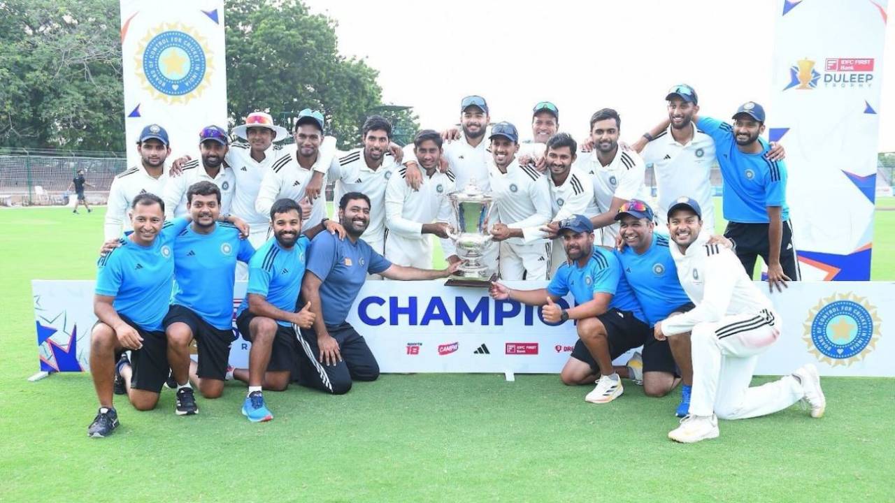 India A celebrate winning Duleep Trophy 2024, India A vs India C, Duleep Trophy 2024, Anantpur, 4th day, September 22, 2024