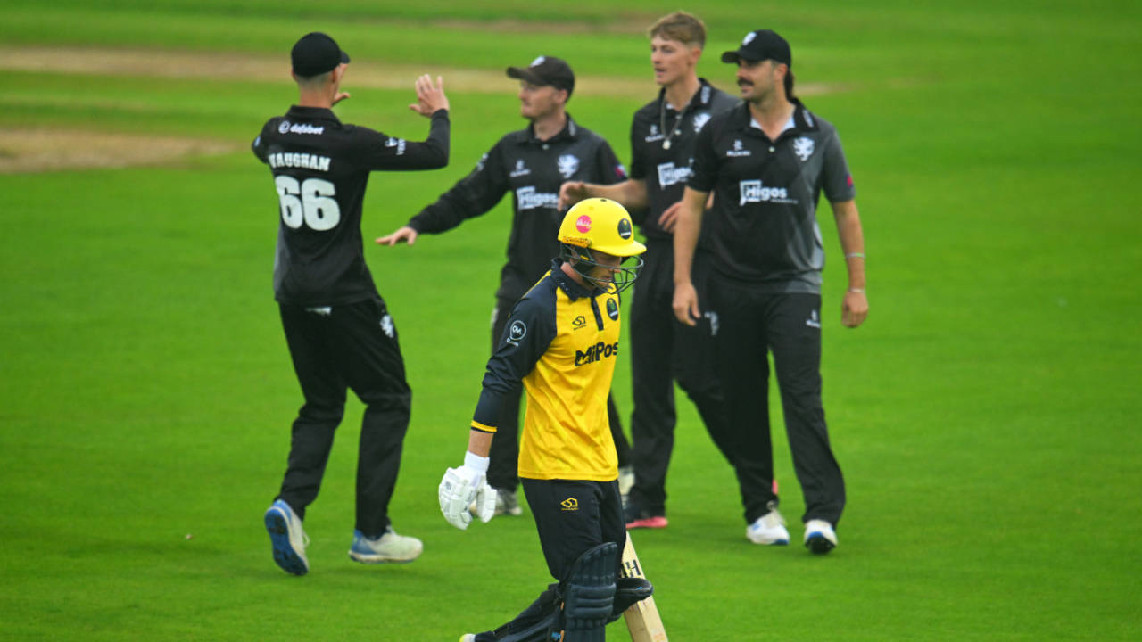 Alfie Ogborne removed Tom Bevan first-ball, Somerset vs Glamorgan, Metro Bank One-Day Cup Final, Trent Bridge, September 23, 2024