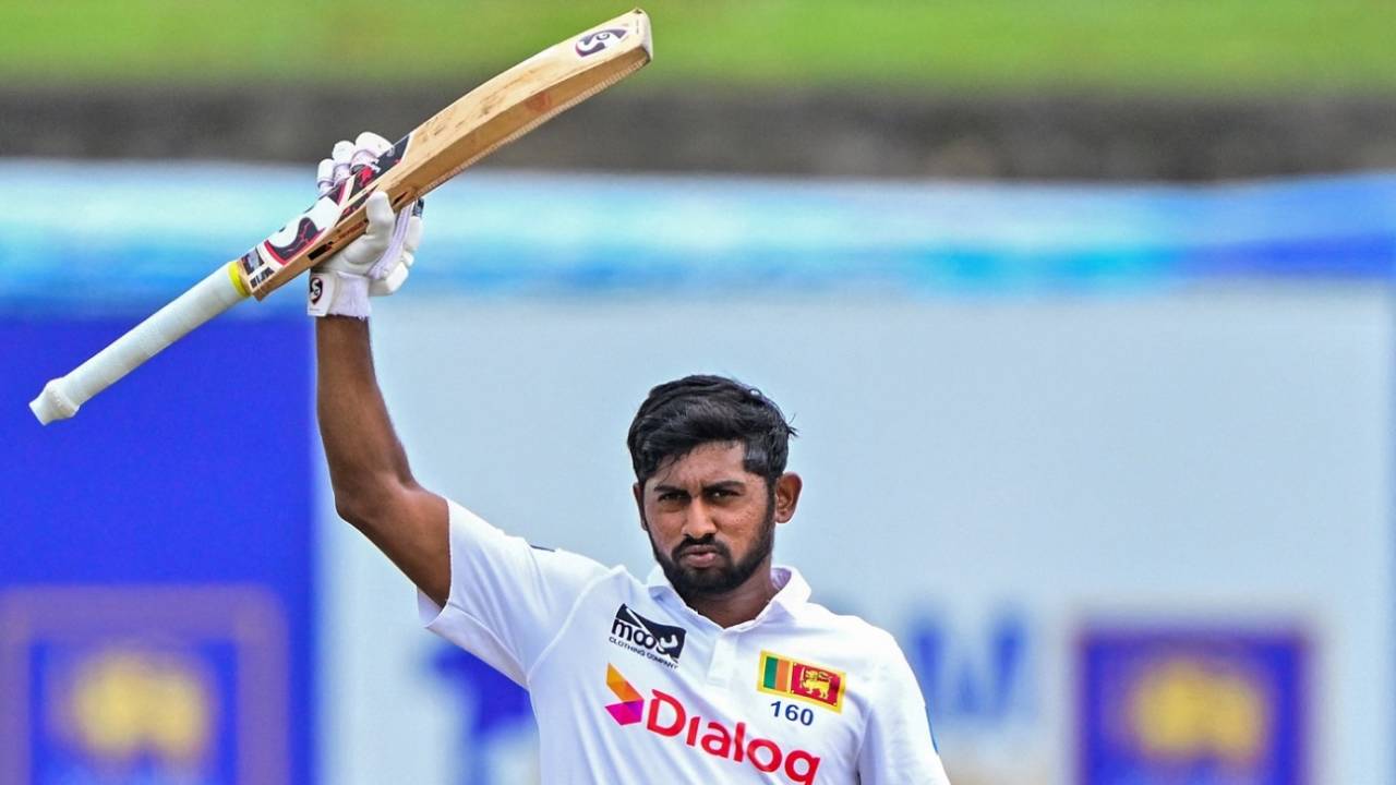 Kamindu Mendis celebrates his hundred, Sri Lanka vs New Zealand, 2nd Test, 2nd day, Galle, September 27, 2024