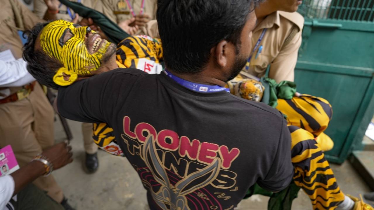 Robi, the Bangladesh fan, being taken out of Green Park on Friday, India vs Bangladesh, 2nd Test, 1st day, Kanpur, September 27, 2024