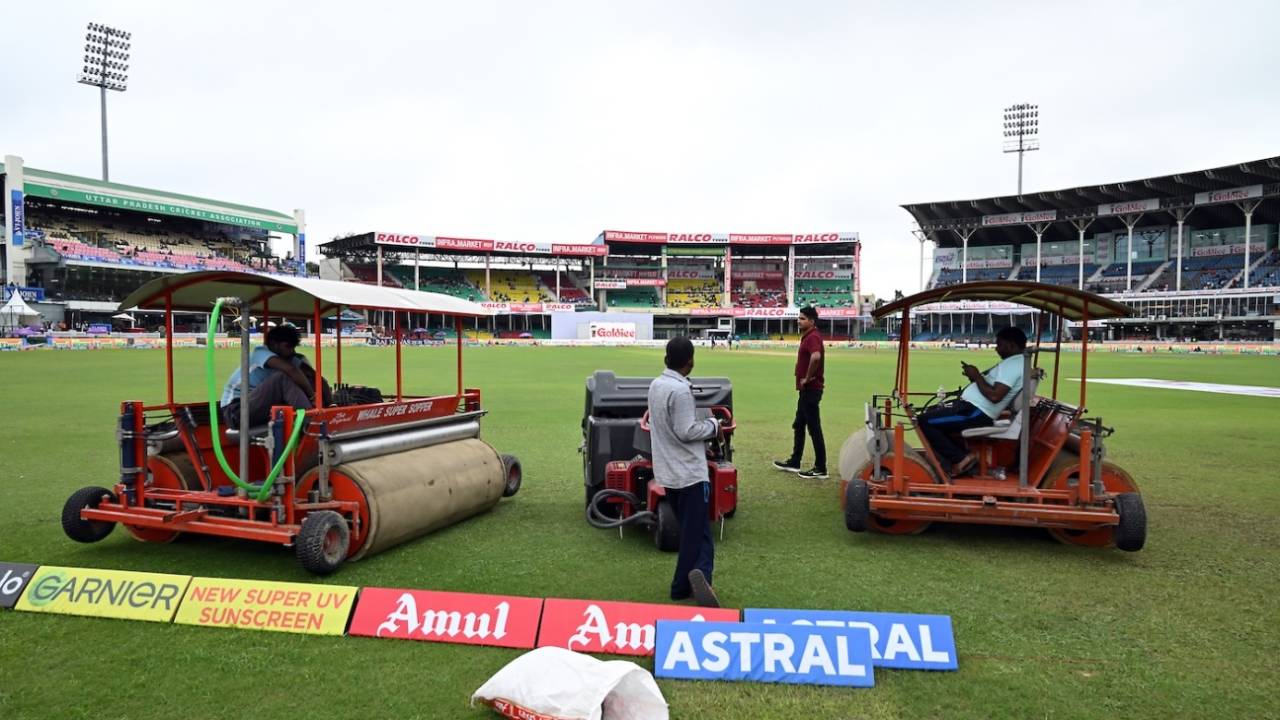 The super soppers were at work for the outfield, India vs Bangladesh, 2nd Test, 3rd day, Kanpur, September 29, 2024