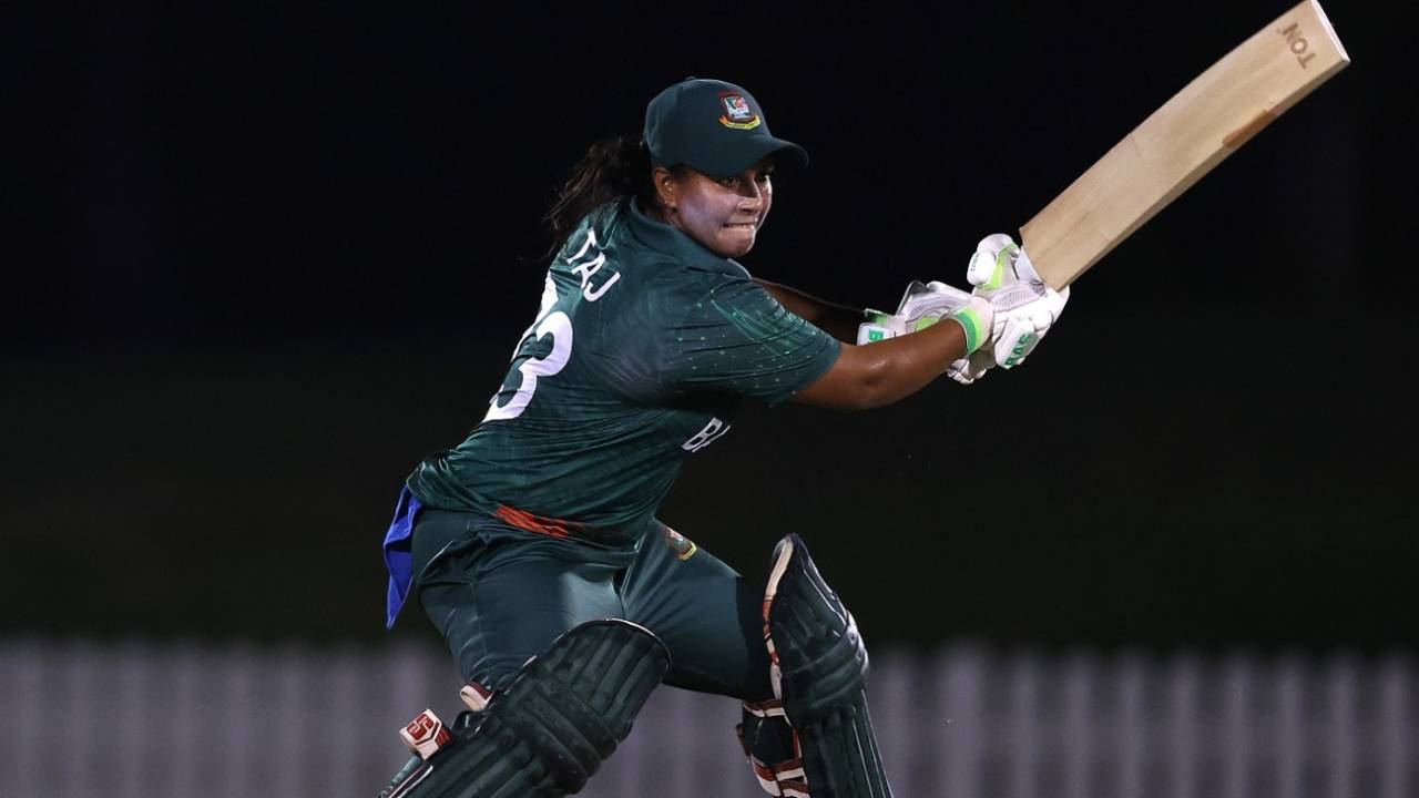 Taj Nehar hits one through the off side, Bangladesh vs Pakistan, Women's T20 World Cup Warm-up, Dubai, September 30, 2024