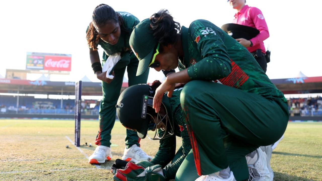 Nigar Sultana and her team-mates celebrate after Bangladesh recorded their first win in the tournament since 2014, Bangladesh vs Scotland, Women's T20 World Cup, Sharjah, October 3, 2024