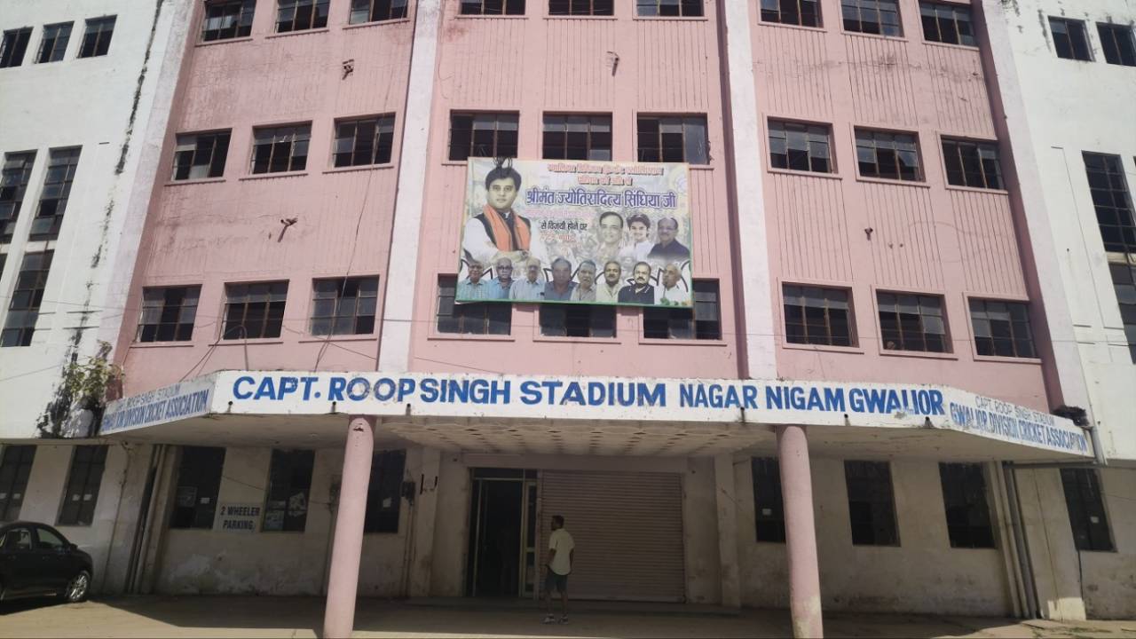 The entrance of the Captain Roop Singh Stadium, Gwalior, October 4, 2024