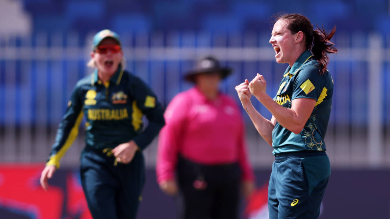 Megan Schutt produced figures of 4-1-12-3 to go to the top of the table for the most wickets at Women's T20 World Cups, Australia vs Sri Lanka, Women's T20 World Cup 2024, Sharjah, October 5, 2024