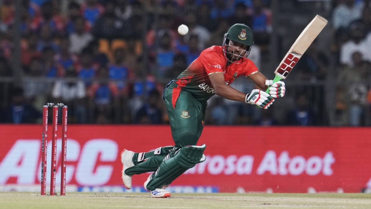 Najmul Hossain Shanto works the ball leg side, India vs Bangladesh, 1st T20I, Gwalior, October 6, 2024