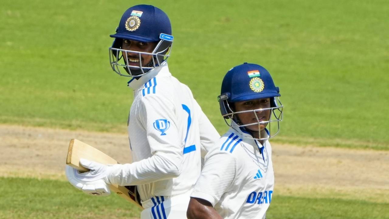 Nitya Pandya and KP Karthikeya run between the wickets, India Under-19s vs Australia Under-19s, 2nd Youth Test, Chennai, 1st day, October 7, 2024