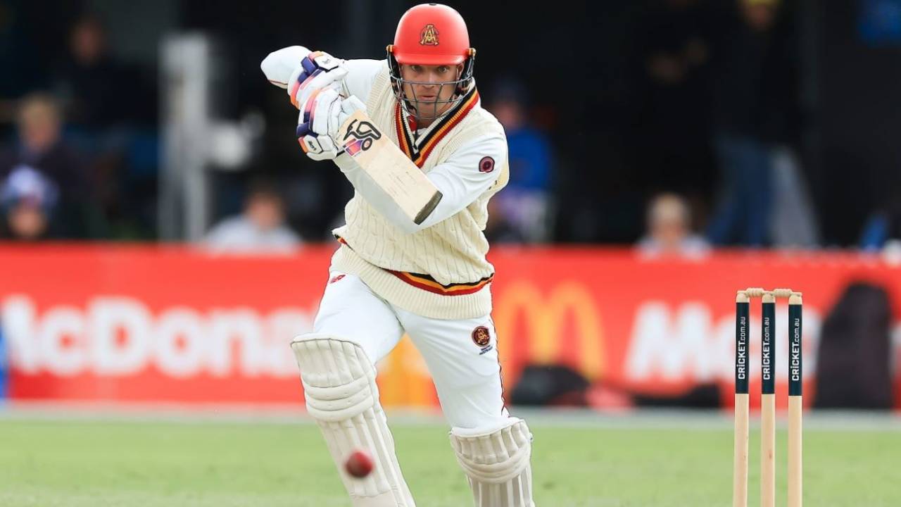 Alex Carey drives through the offside, New South Wales vs South Australia, day 2, Sheffield Shield, Cricket Central, Sydney, October 9, 2024