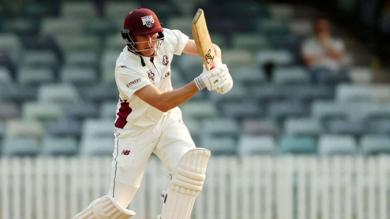 Marnus Labuschagne drives down the ground, Western Australia vs Queensland, day 1, Sheffield Shield, WACA ground, October 9, 2024
