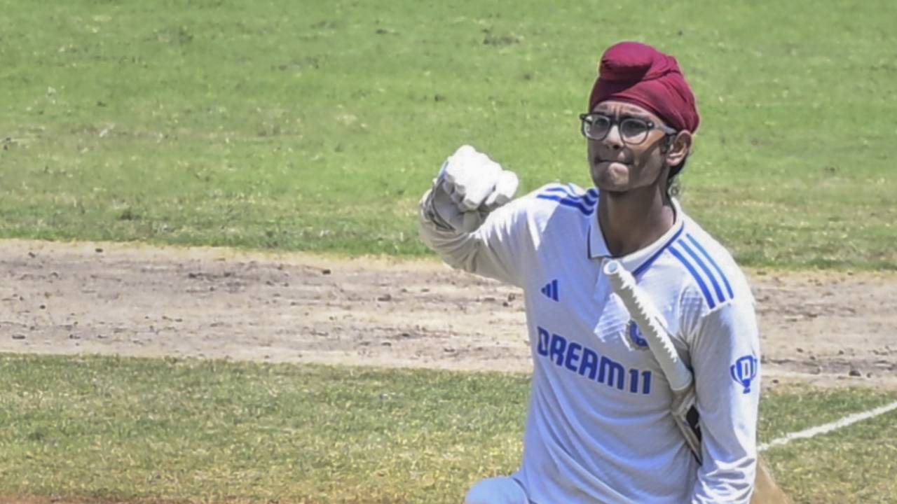 Harvansh Singh Pangalia celebrates his century, India Under-19 vs Australia Under-19, 2nd Youth Test, Chennai, 3rd day, October 9, 2024