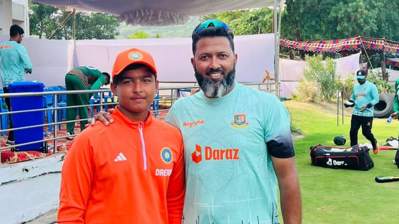 Vaibhav Suryavanshi with Wasim Jaffer, Mulapadu, November 26, 2023